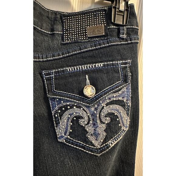 One 5 One Women’s 10 Petite Flare Jeans Embellished Y2K Bling Flap Pockets - Picture 1 of 8